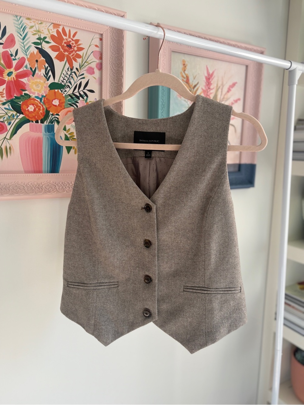 Banana Republic Taupe Herringbone Vest